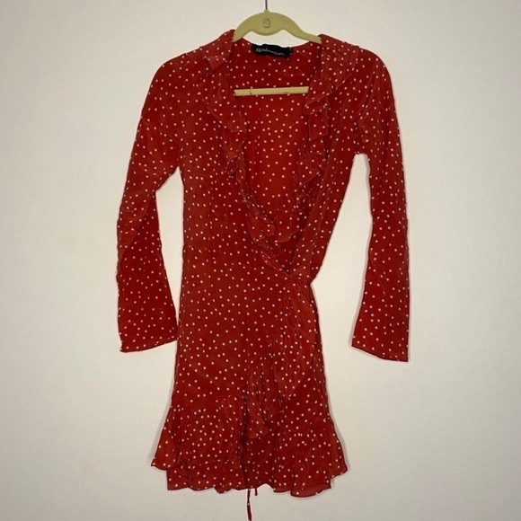 REALISATION PAR Red Alexandra Star Print Ruffle Long Sleeve Wrap Mini Dr… - Picture 14 of 14